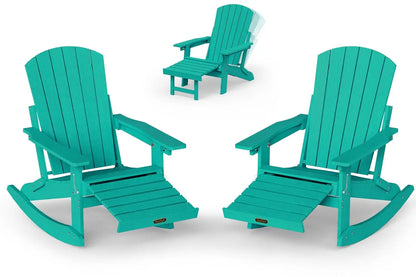Adirondack Rocking Chair with Retractable Ottoman Set