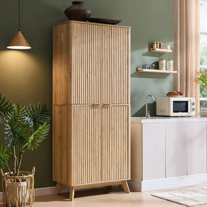 72"Fluted Pantry Storage Cabinet Adjustable, Curved Profile