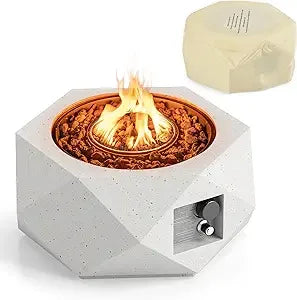 Propane Fire Pit Table, 28” Hexagon Terrazzo Gas Fire Pit