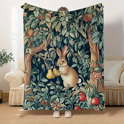 Classic Rabbit and Fruit Pattern Fleece Blanket