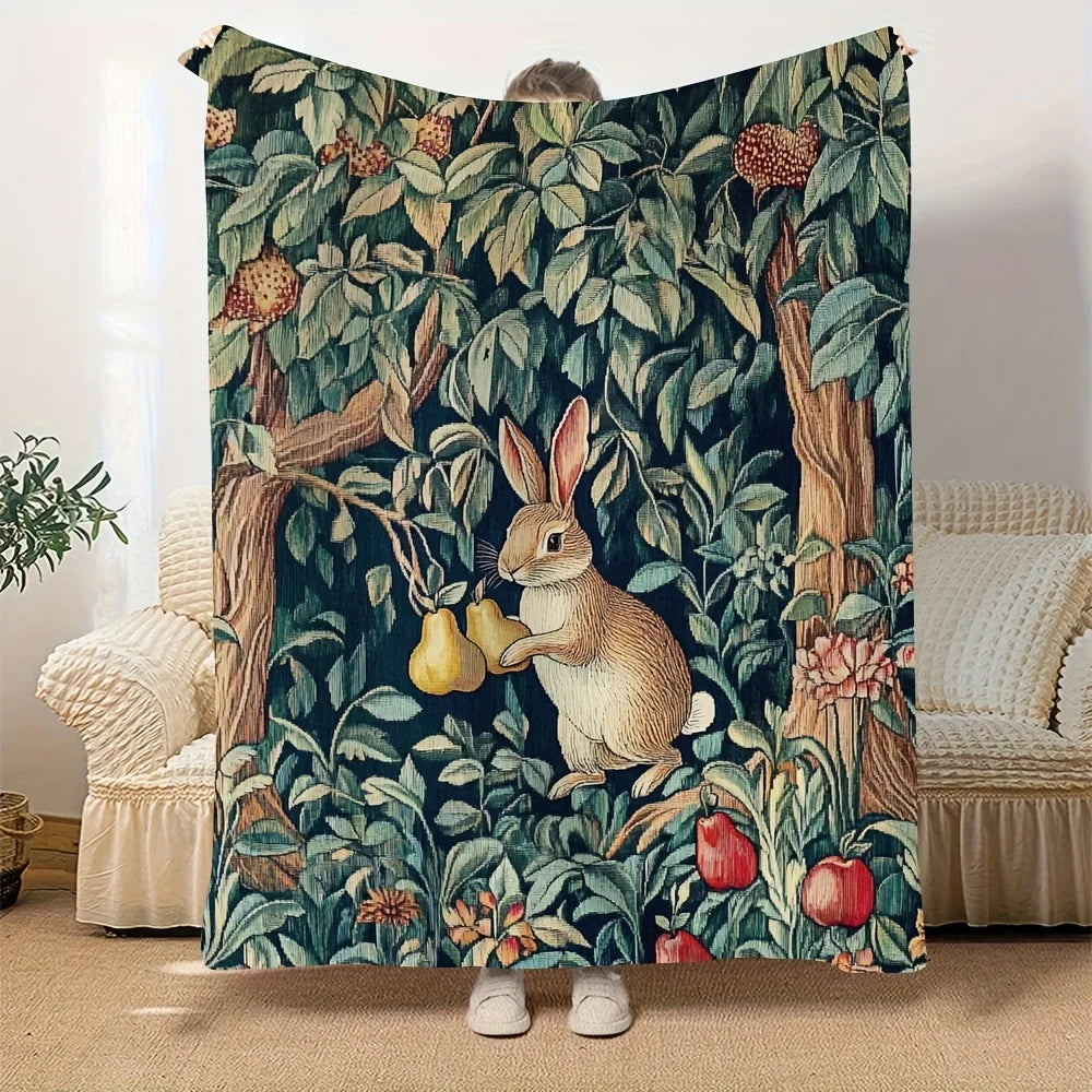 Classic Rabbit and Fruit Pattern Fleece Blanket