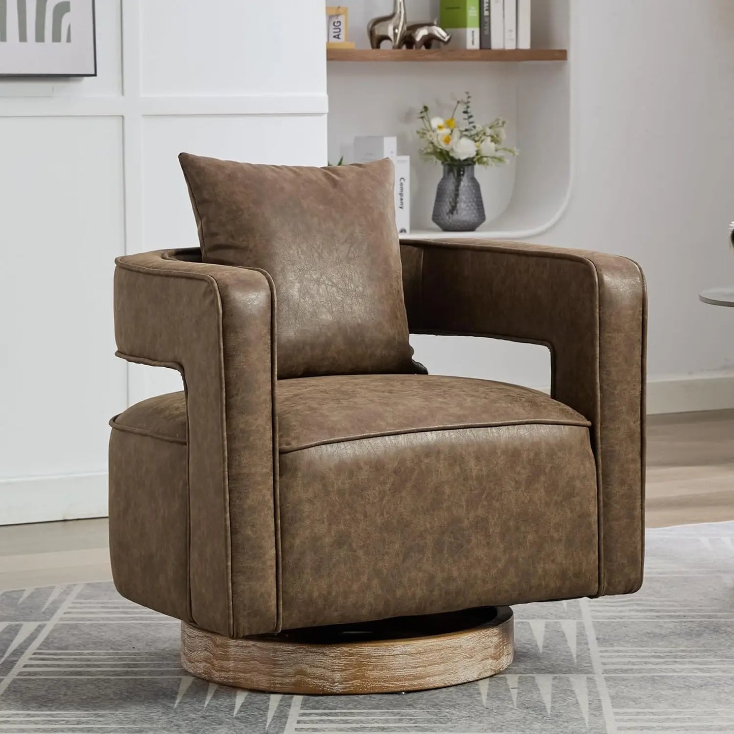 Upholstered Swivel Accent Chair Set of 2 Linen Open Back
