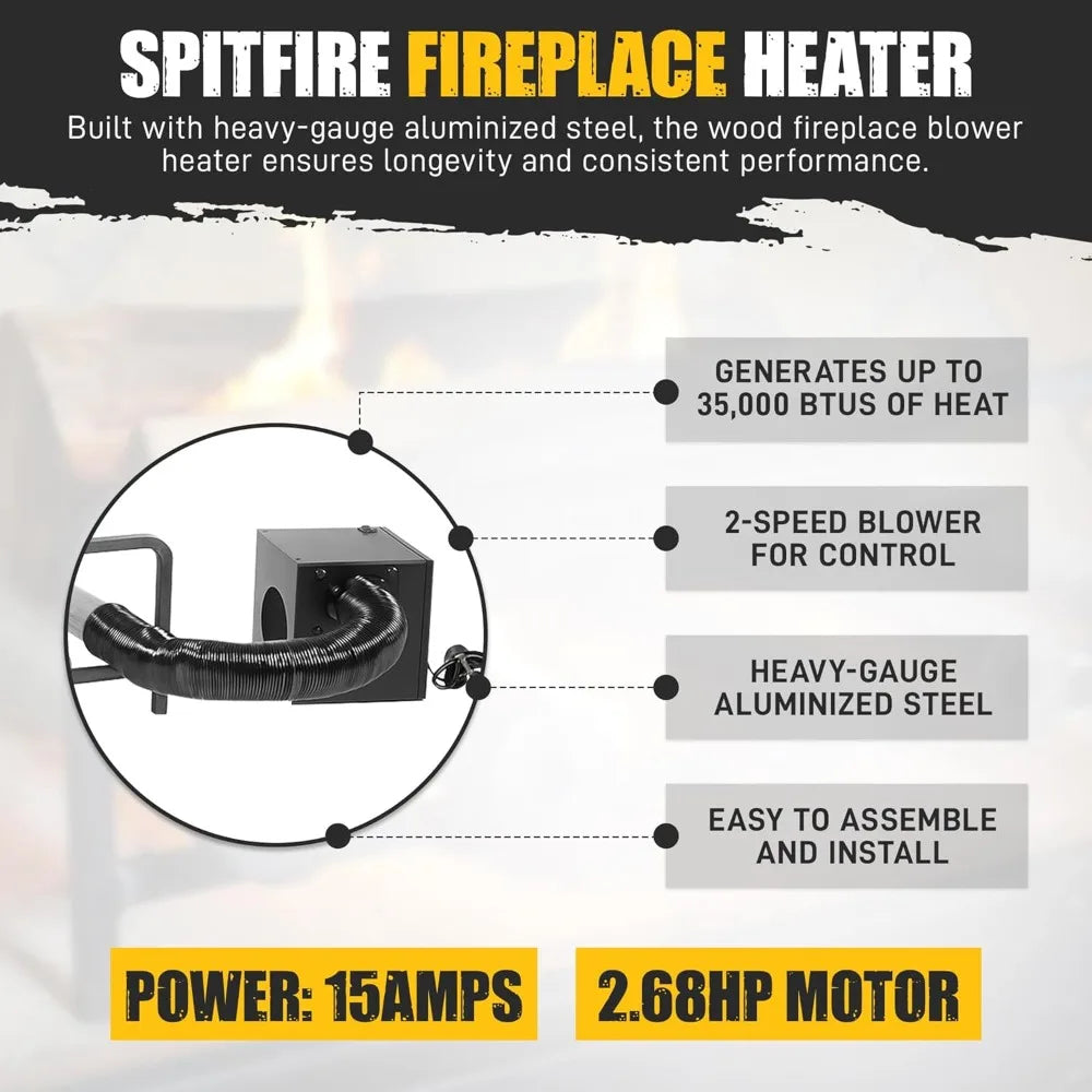 Dual-Speed Wood Fireplace Heater with 4 Aluminized Steel Tubes and Hearth Blower