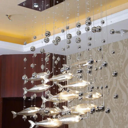 Novel creative crystal glass flying fish chandelier