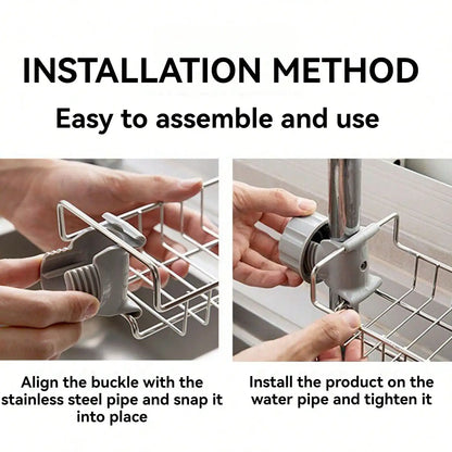 Faucet Sponge Holder for Kitchen Sink, Sponge Drain Rack, Stainless Steel