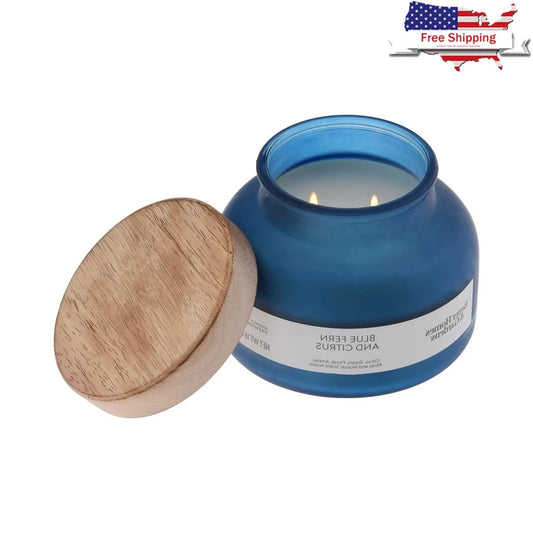 Blue Fern Citrus Scented Candle 2 Wick Jar Candle Long Burn Time 52 Hours