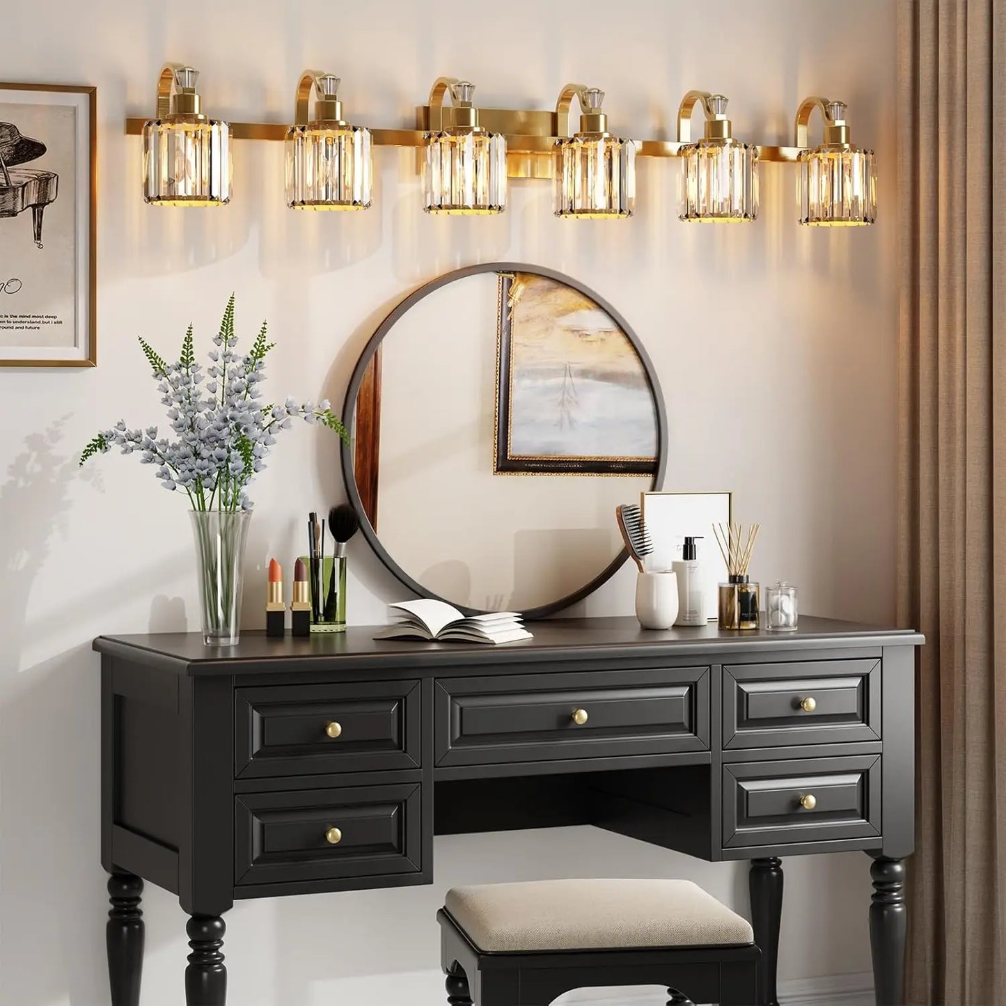 Crystal Gold Bathroom Vanity Light 6 Light Modern Bathroom Vanity Light