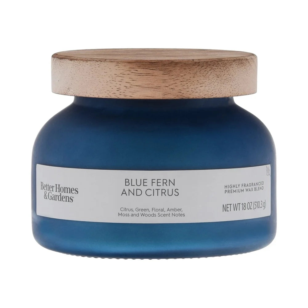 Blue Fern Citrus Scented Candle 2 Wick Jar Candle Long Burn Time 52 Hours