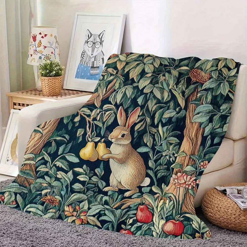 Classic Rabbit and Fruit Pattern Fleece Blanket