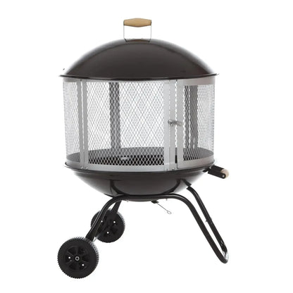 （XMSJ-Hot）Fire Pit Bessemer Rolling Patio Fireplace Wooden Bonfire Porcelain Enamel Wood Burning with Wheels