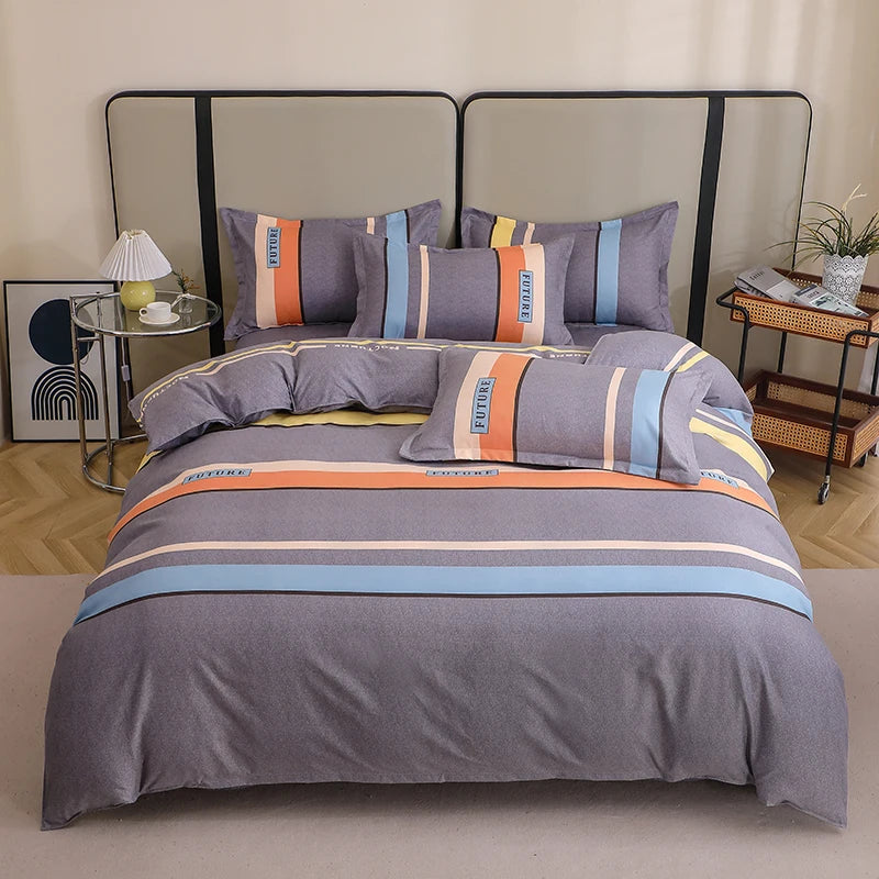 3 Pieces Luxury Striped Duvet Covers Soft Set Thickened Breathable Bedding Sets