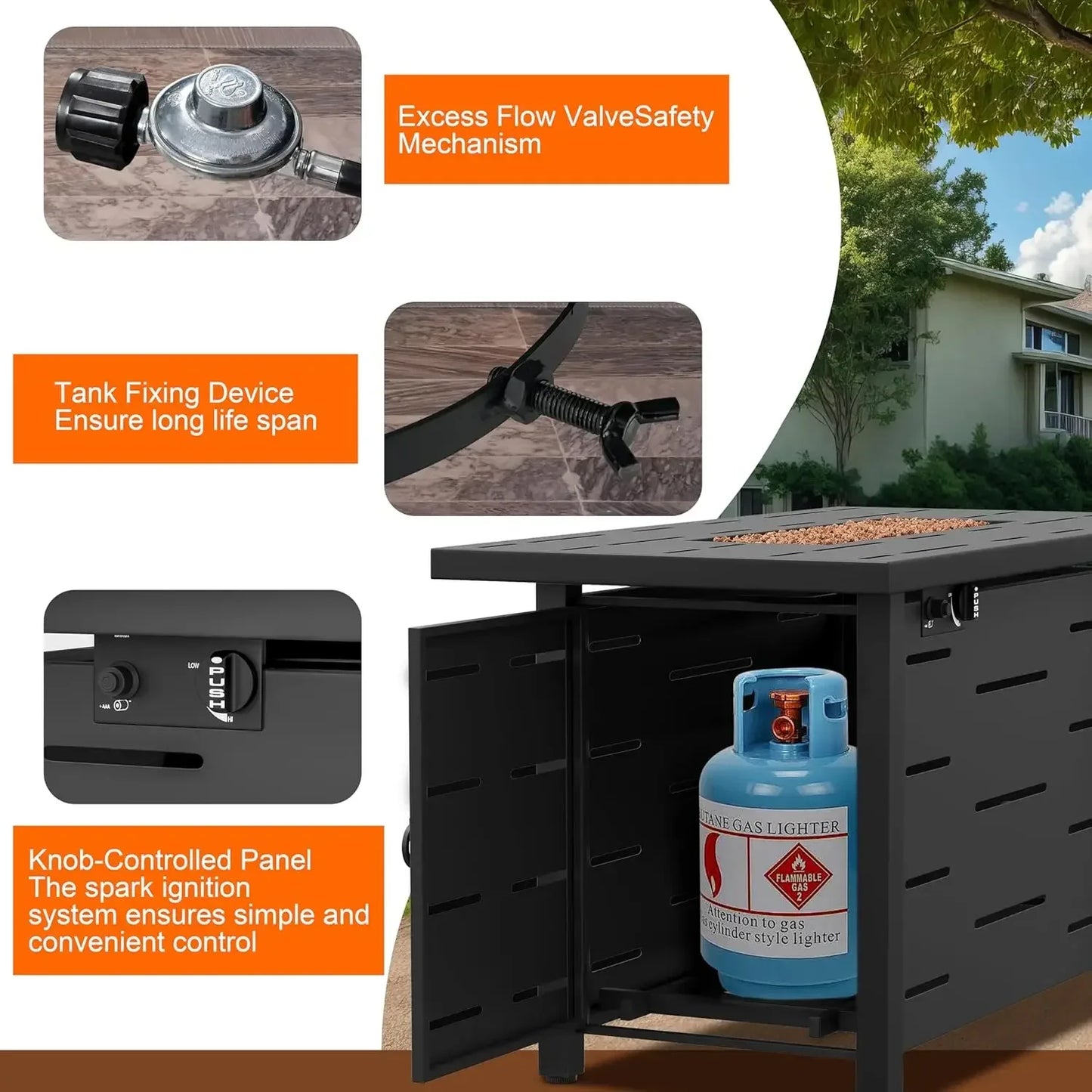 Wal sunny 43-inch Outdoor Propane Fire Pit 50,000 BTU Gas Fire Pit Table with Lid,