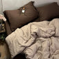 Bedding Set Ambiance Blue Coffee Grid Mixed W / Washed Cotton Fitted Sheets Duvet Cover