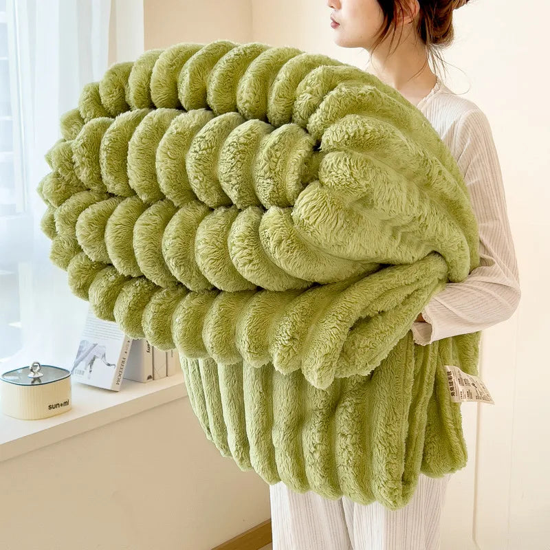 Solid Thickened Wide Striped Flannel Multifunctional Blanket