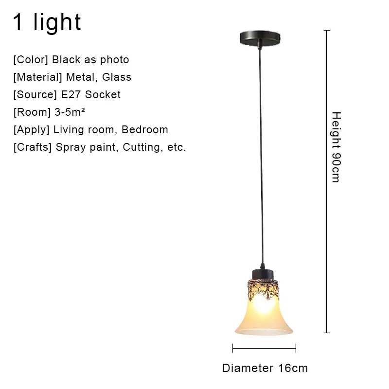 Vintage Chandelier Glass Pendant Lamp Indoor Lighting for Living Room Bedroom Kitchen Lustres Retro Loft Hanging Light Fixture