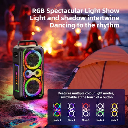200W Bass Speaker Wireless Bluetooth, 48000mAh Battery, Multi-Device Support, RGB Glow Great for Gift-Giving Birthday/Christmas