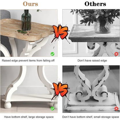 2 Farmhouse Accent End Table with Natural Tray, Solid Wood Frame