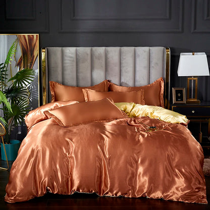 3-Pieces Silky Satin Duvet Cover Set Queen Size Soft Smooth Durable Comforter
