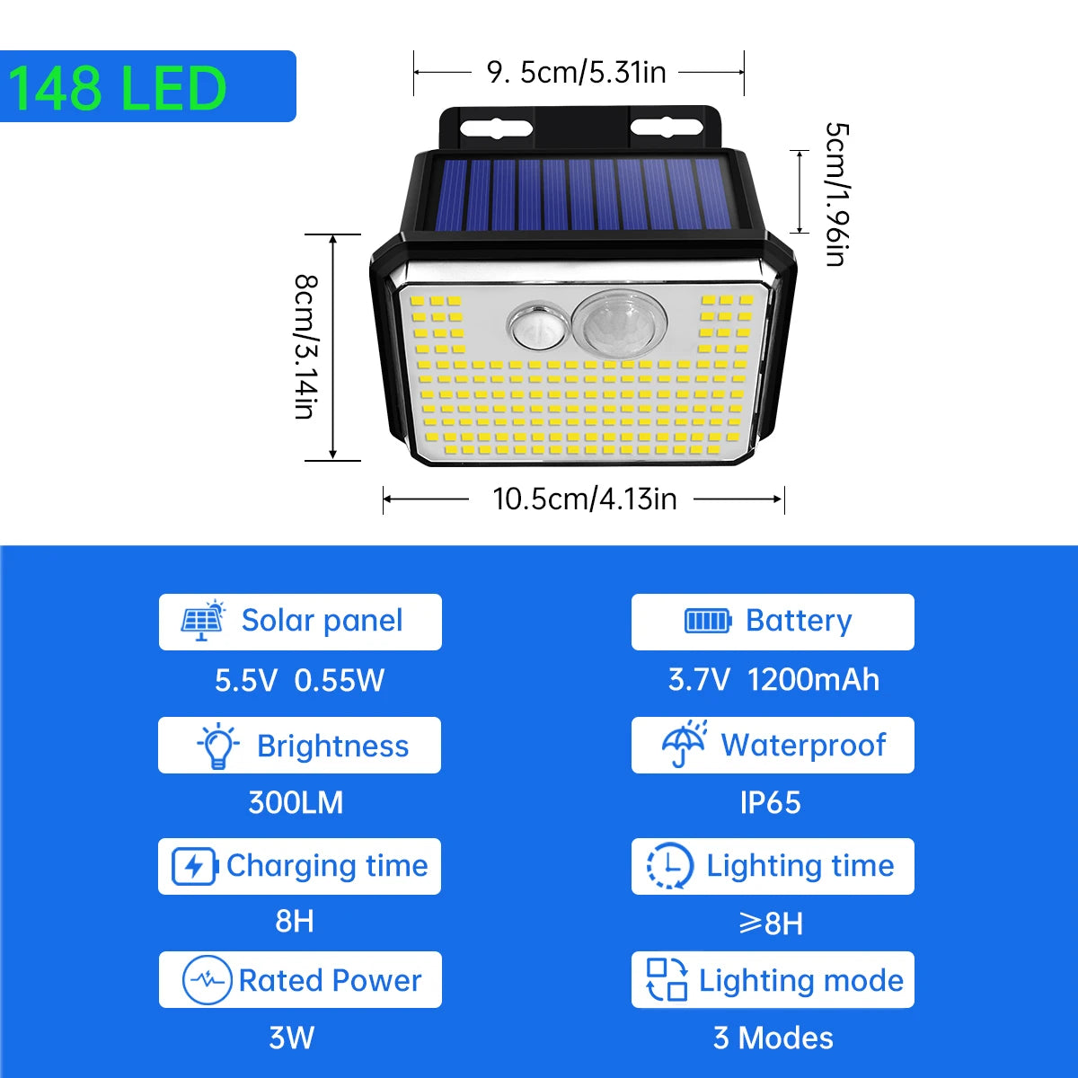 Waterproof Solar Outdoor Super Bright 148 LEDs Motion Sensor Wall Lights Security Lamp 3 Modes