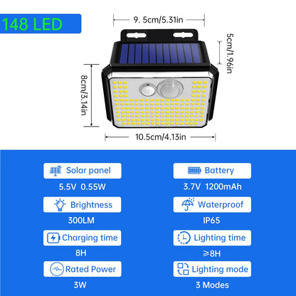 Waterproof Solar Outdoor Super Bright 148 LEDs Motion Sensor Wall Lights Security Lamp 3 Modes