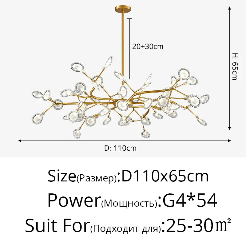 Branch Shape Firefly Ceiling Chandelier for House Baby Kid  Living Room Bedroom Decor G4 Led Lighting Indoor Hanging Lamp