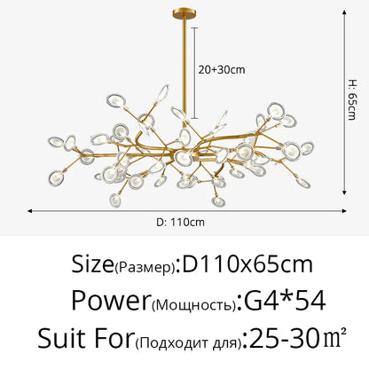 Branch Shape Firefly Ceiling Chandelier for House Baby Kid  Living Room Bedroom Decor G4 Led Lighting Indoor Hanging Lamp