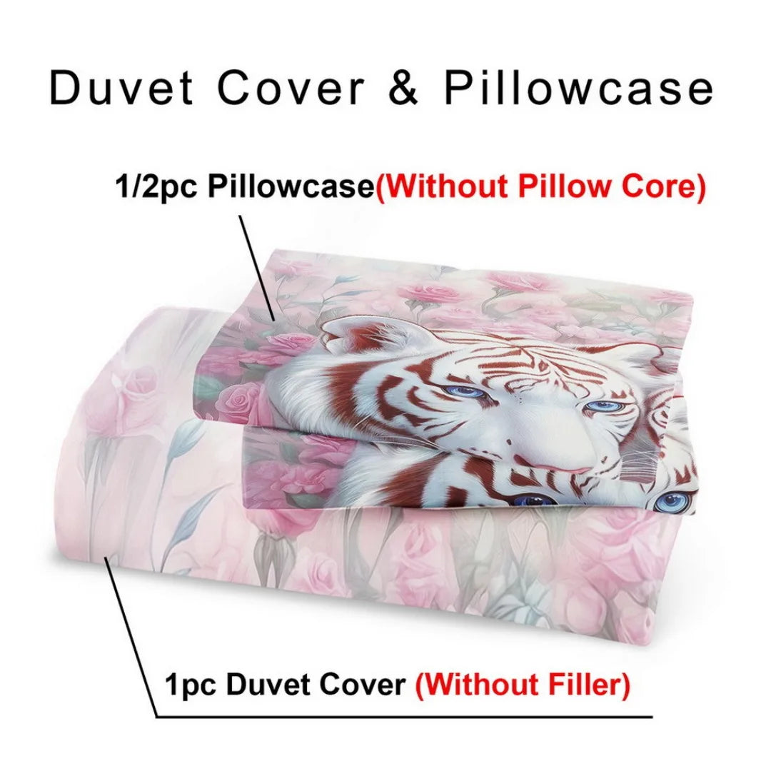 3pcs Fashion Bedding Set Tiger Pink Rose Digital Print Comfortable Breathable