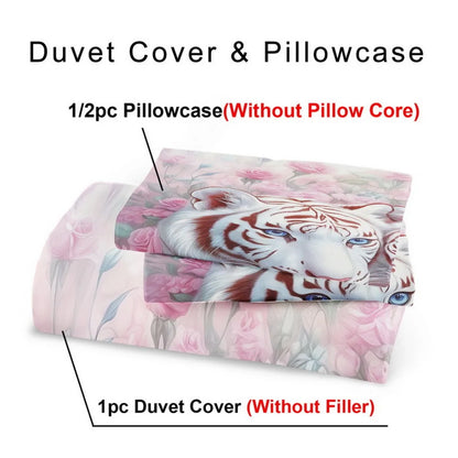 3pcs Fashion Bedding Set Tiger Pink Rose Digital Print Comfortable Breathable