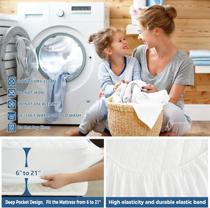 Waterproof Mattress Protector, Soft Breathable 3D Air Fabric Mattress Cover, Fit 8-21", Machine Washable