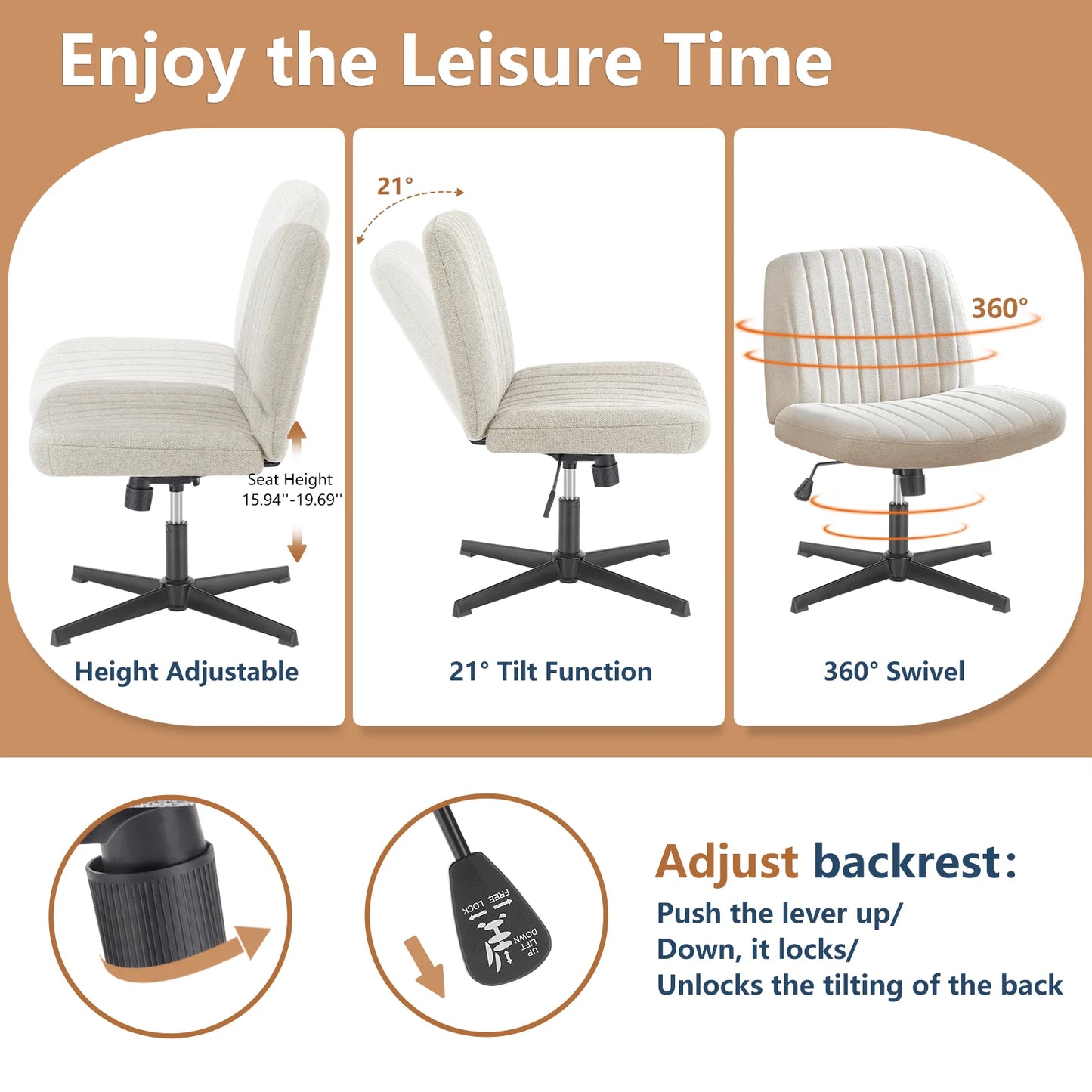 JHK Cross Legged Office Living Room Rocking Gaming Chair Adjustable Swivel