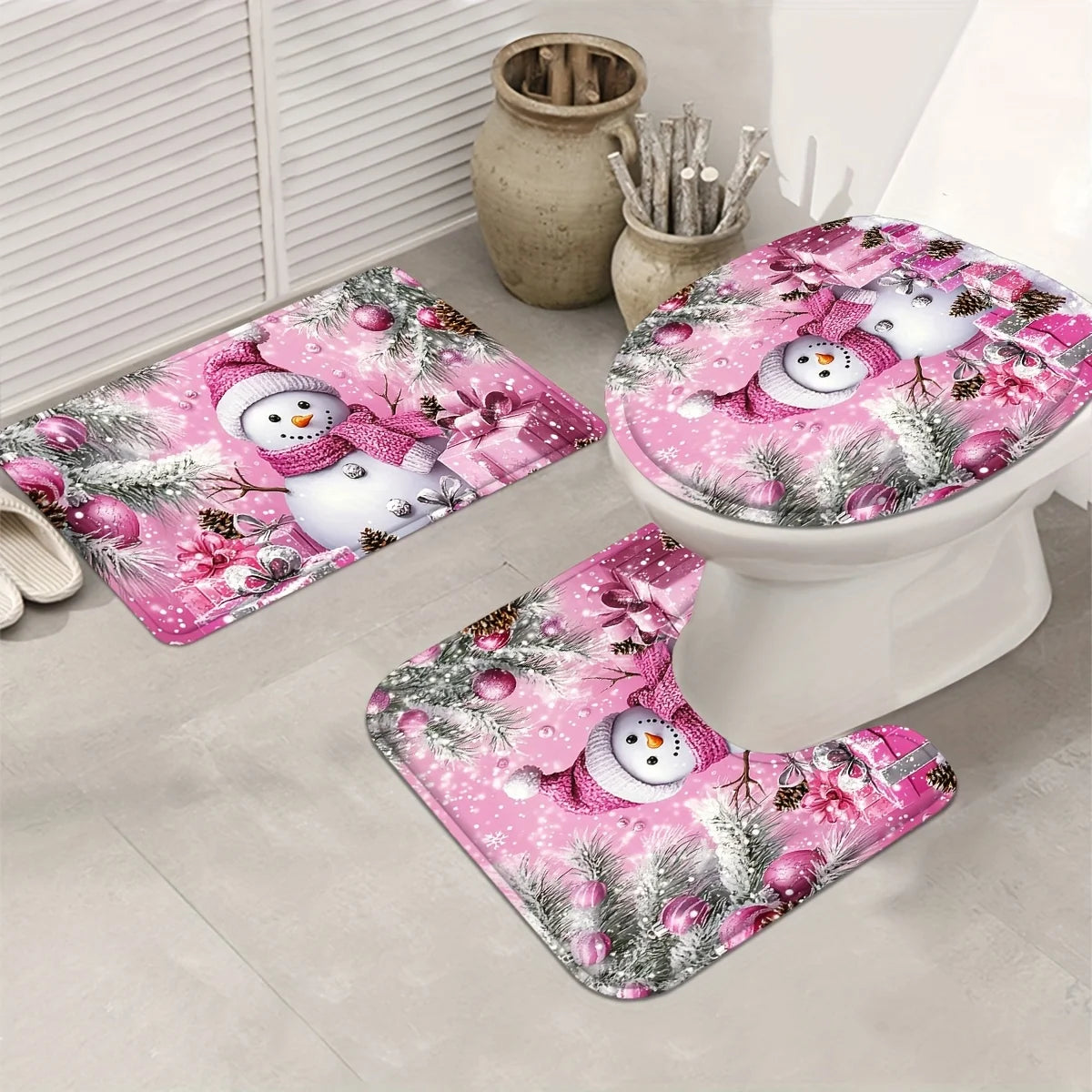 1pcs Christmas Snowman Family Shower Curtain Set