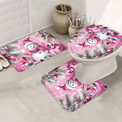 1pcs Christmas Snowman Family Shower Curtain Set