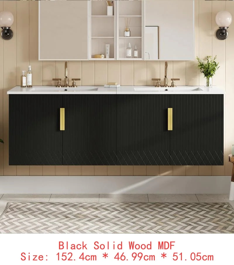 60" Vintage Bathroom Vanity Set with Separate Ceramic Sink, 3 Holes Single Sink