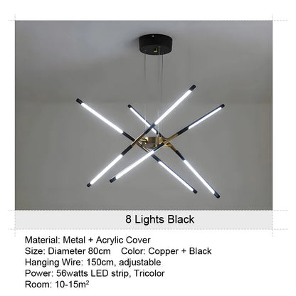 LED Tube Chandelier Living Room Bedroom Dining Room Kitchen Modern Home Decoration Hanging Light Indoor Lighting