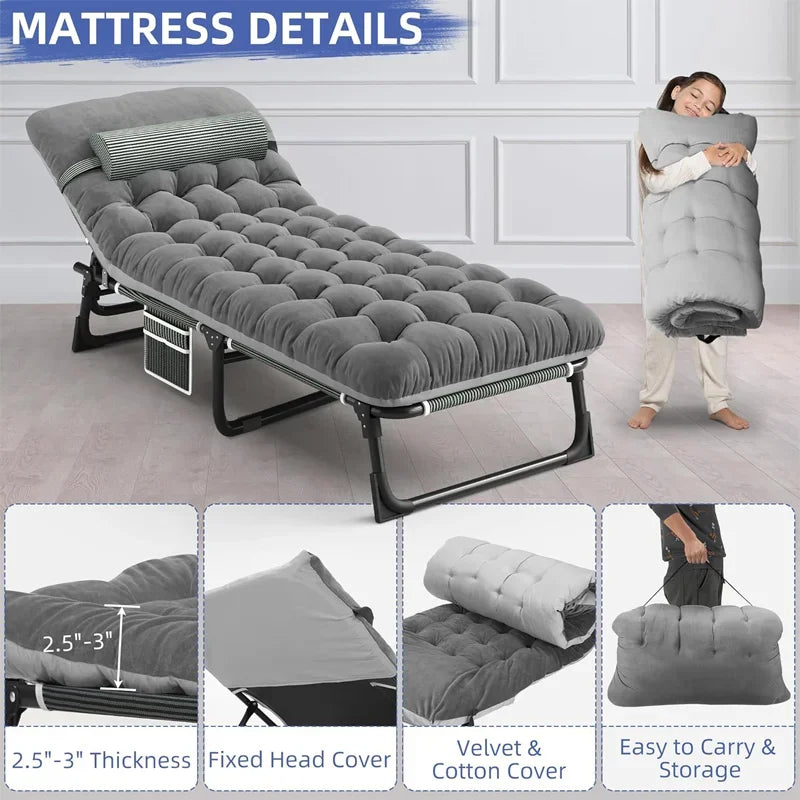 Camping Cot with Mattress, 4-Position, Portable Sleeping Cot for Camp, Beach