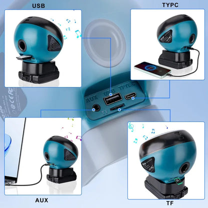 Portable Wireless Speaker for Makita/DeWalt/Milwaukee/Bosch 18V-20V Battery Supports Bluetooth 5.3 High-Definition Sound Quality