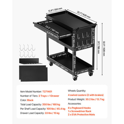 VEVOR 4-Tier Rolling Tool Cart on Wheels