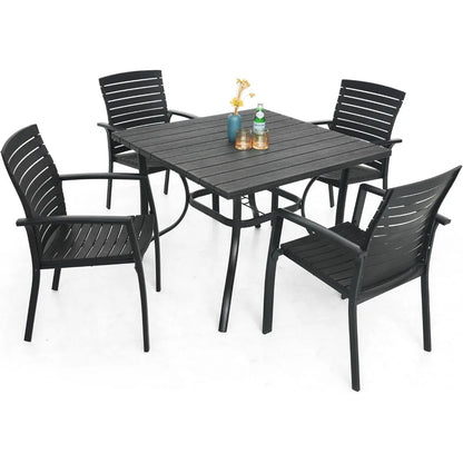 Outdoor Dining Table with 1.6 Umbrella Hole, Picnic Table Brown Plastic