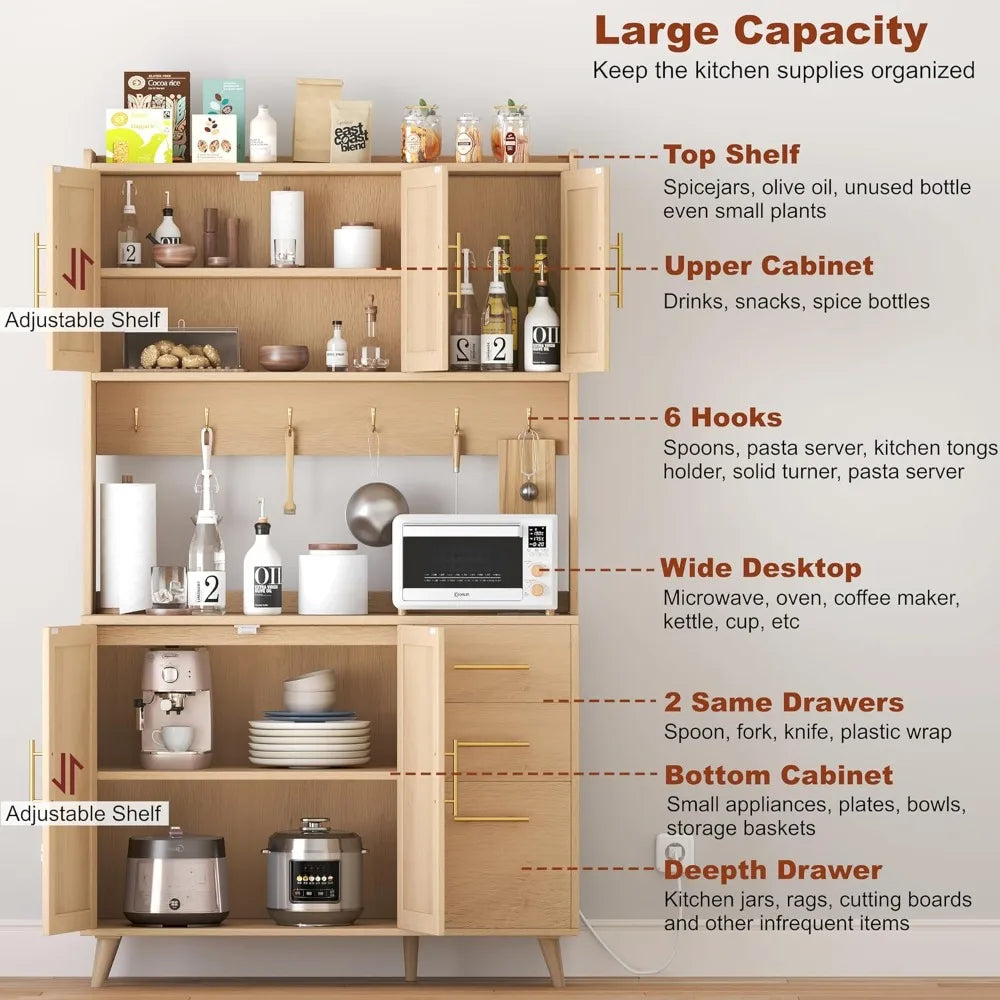 Kitchen Pantry Cabinet with Microwave Shelf,