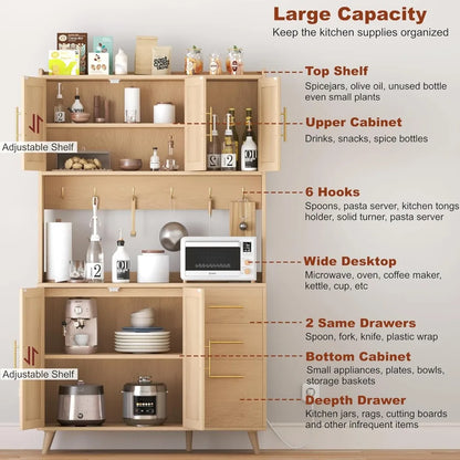 Kitchen Pantry Cabinet with Microwave Shelf,