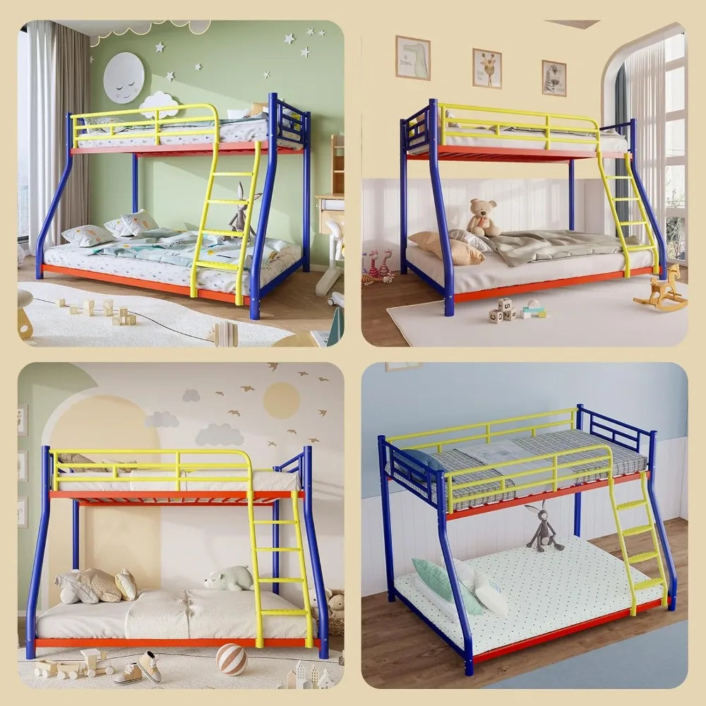 Adults Twin Over Full Bunk Bed W / Safety Rail and Ladder, Colorful Full Size Bed Frame, Trundle Bed T Option