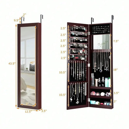 Mirrored Jewelry Cabinet & Storage Organizer Wall or Door Mounted