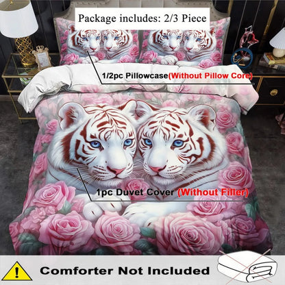 3pcs Fashion Bedding Set Tiger Pink Rose Digital Print Comfortable Breathable