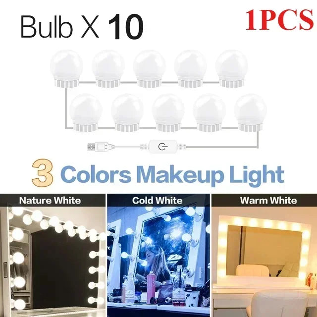 LED Makeup Mirror Light Bulbs USB Charging Vanity Makeup Mirror Lights Bathroom Dressing Table Lighting Dimmable LED Wall Lamp