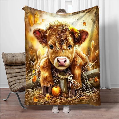 Highland Cow Flannel Blanket Children Warm Soft Blanket