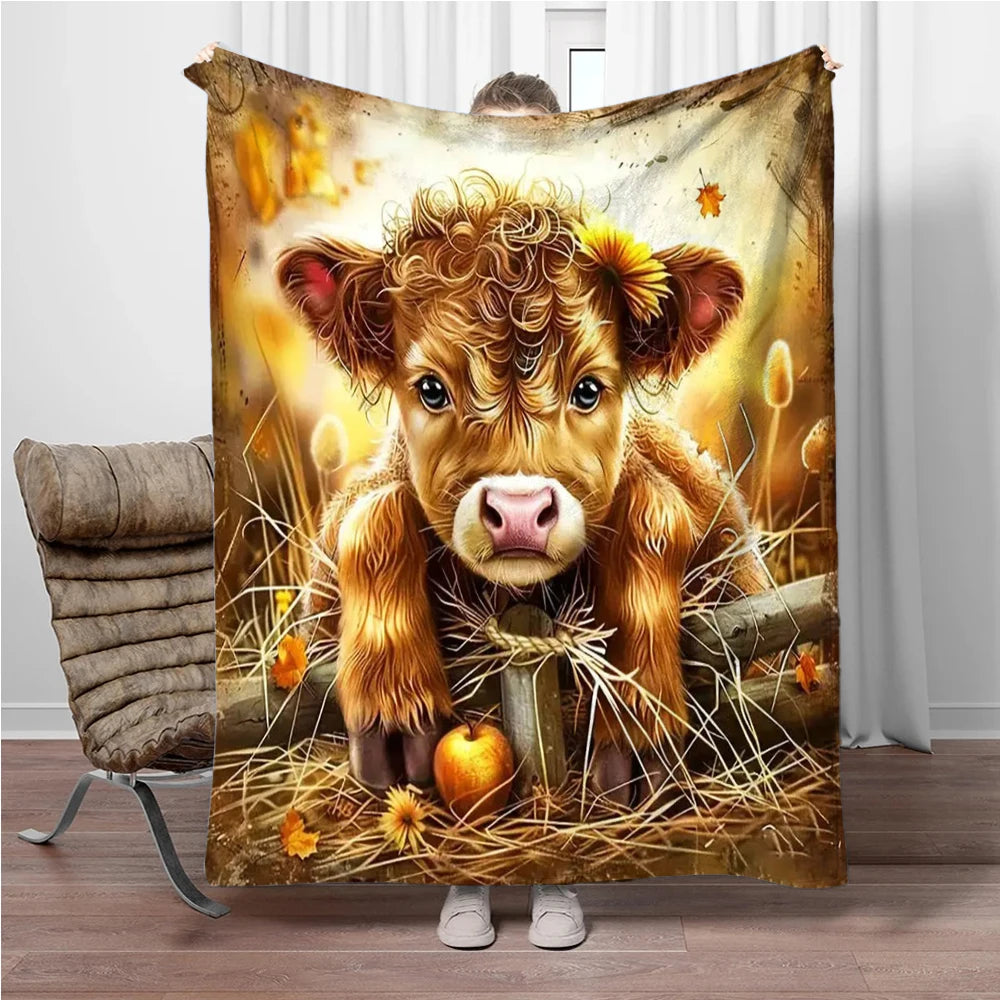 Highland Cow Flannel Blanket Children Warm Soft Blanket