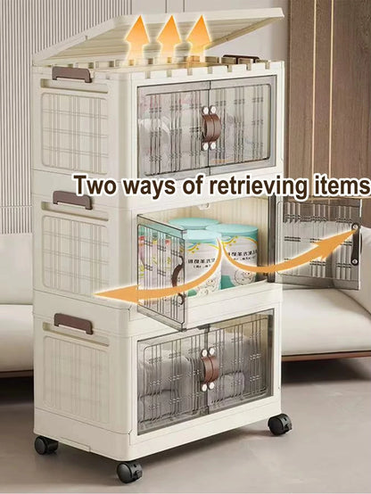 Stackable Plastic Storage Cabinet - Large Capacity with Doors & Wheels