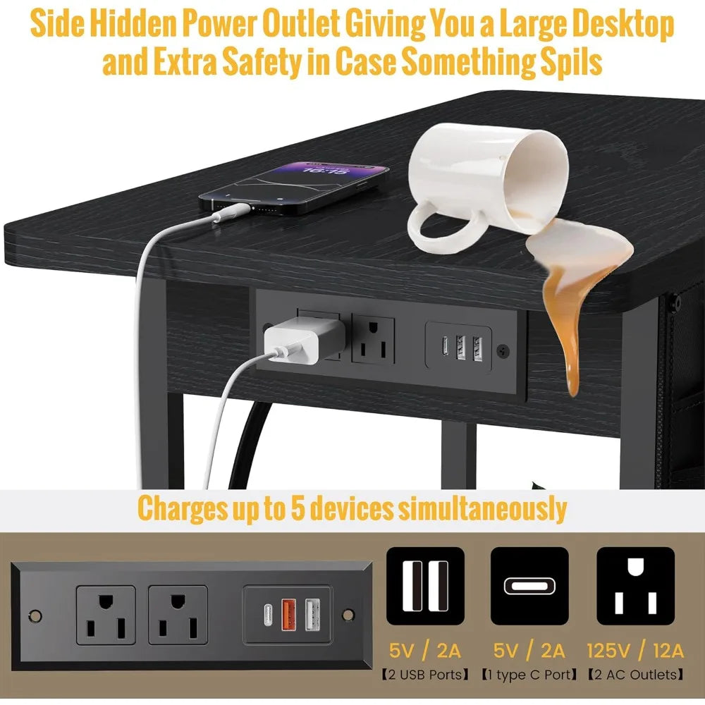 Narrow Nightstand Bedside Tables with Storage Pocket