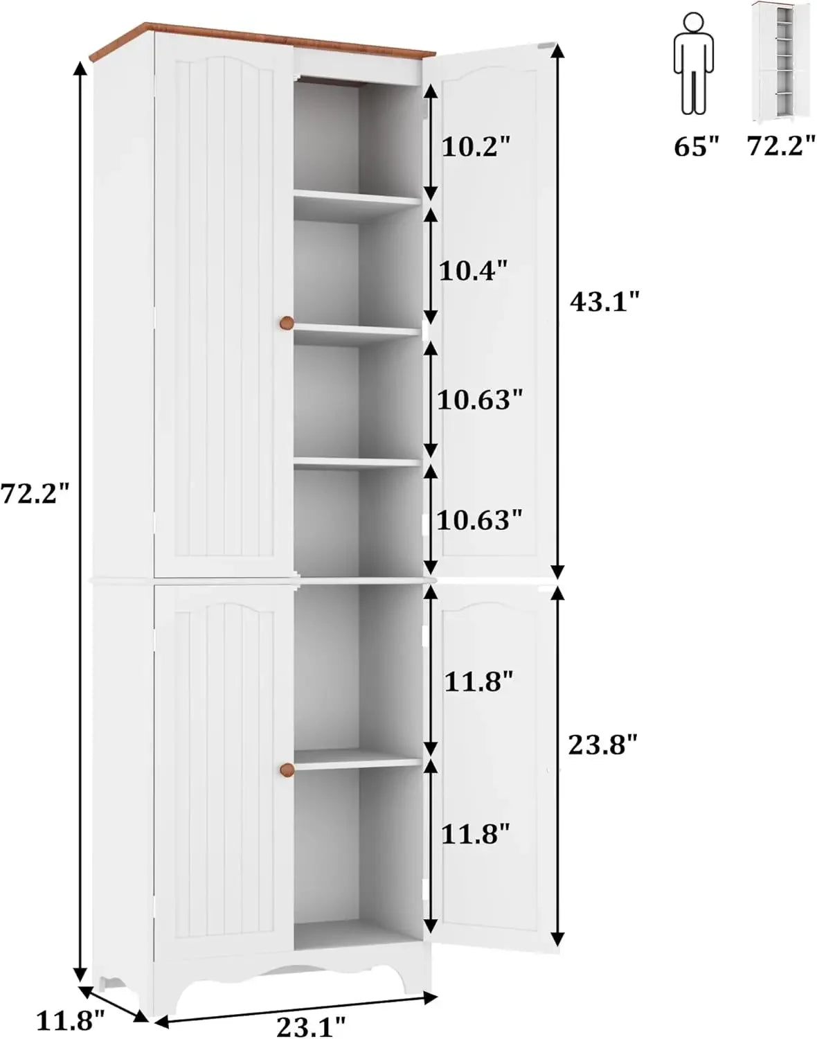 72" Kitchen Pantry Cabinet, Freestanding Storage Cabinets