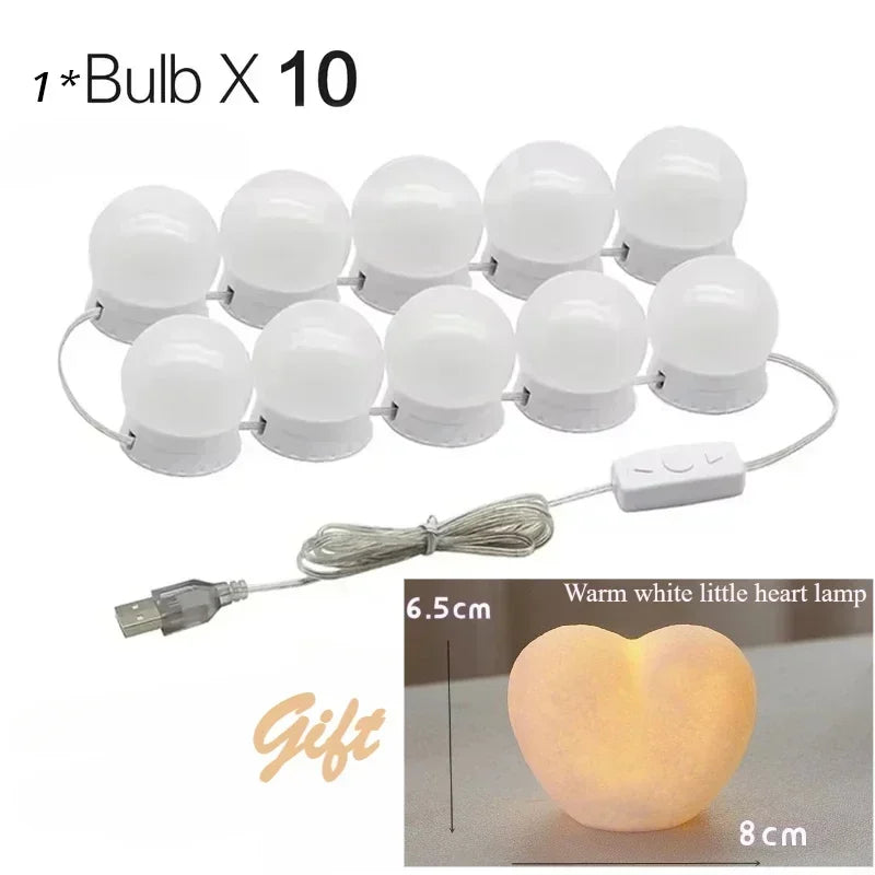 LED Makeup Mirror Light Bulbs USB Charging Vanity Makeup Mirror Lights Bathroom Dressing Table Lighting Dimmable LED Wall Lamp